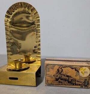 Vintage Solid Brass Candle Sconce Holder & Diamond Springdale Train Matchbox